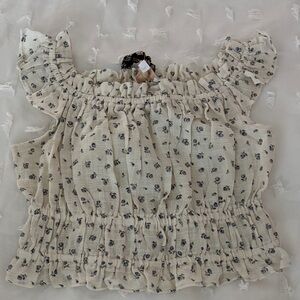 Olivaceous Cream Floral Smocked Blouse